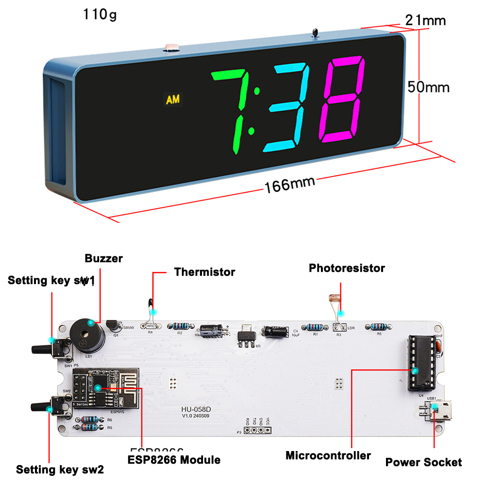 ESP8266 IoT Colorful WiFi Cloc - Diy Electronics Gadget 评论和价格